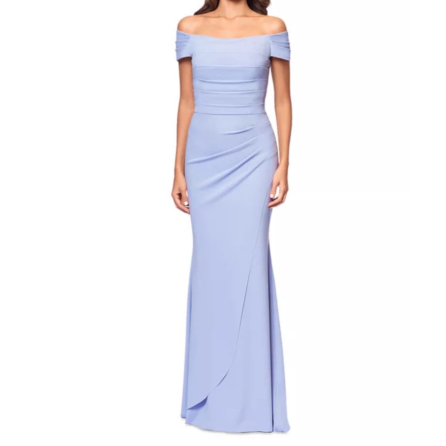 New Xscape Dani Scuba Ruched Off-The-Shoulder Dress Size 8